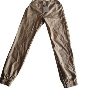 Milio-Milano Womens Faux Leather Jogger Pants Beige Made in Italy Size S